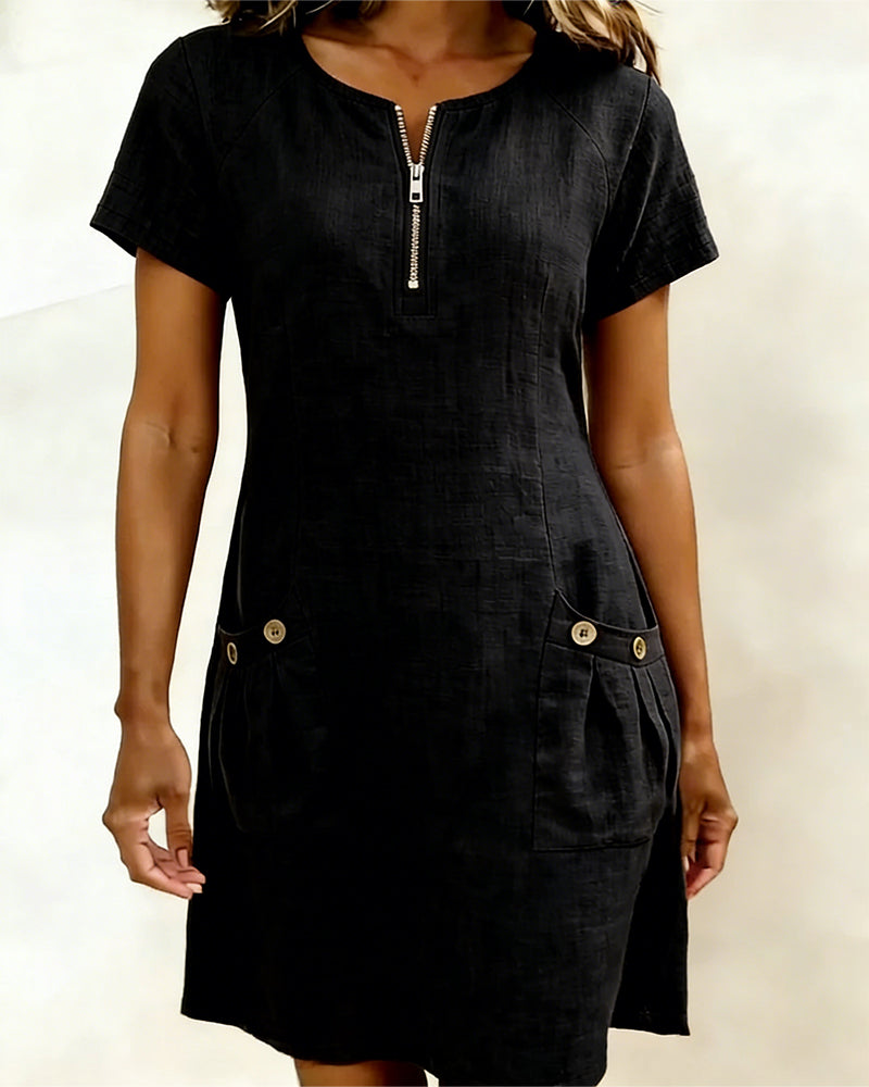Aria® | Cotton Dress with Zipper Pocket