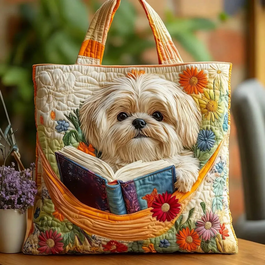 Artisanal Bag - Shih Tzu with Books and Flowers