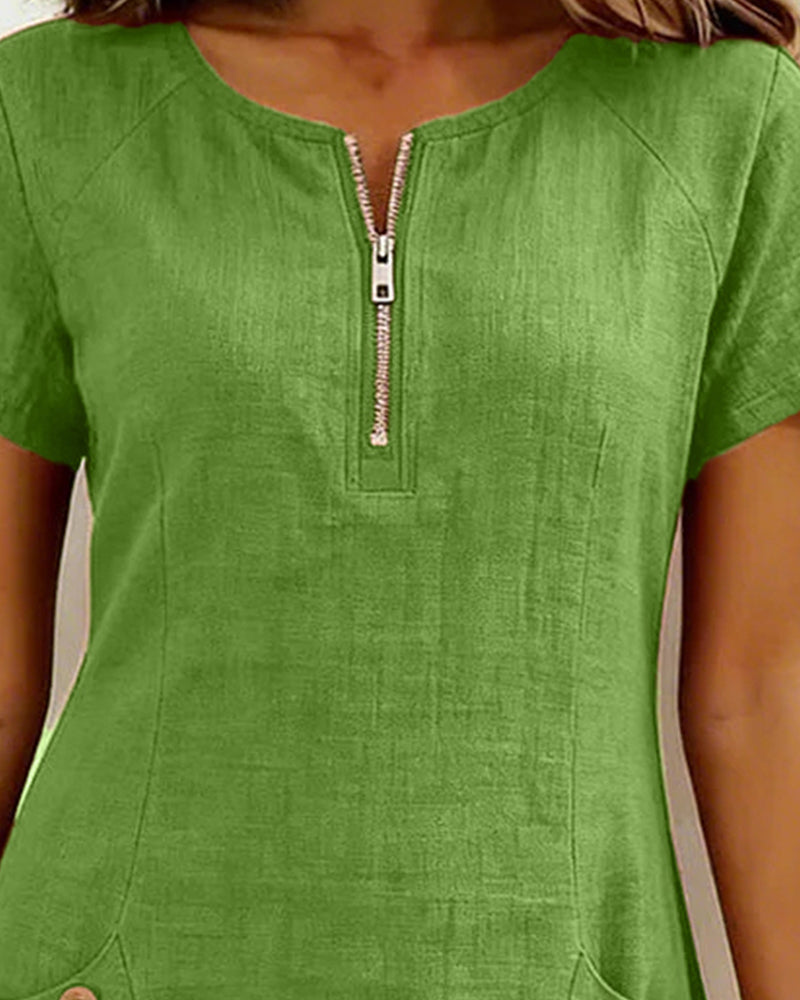 Aria® | Cotton Dress with Zipper Pocket