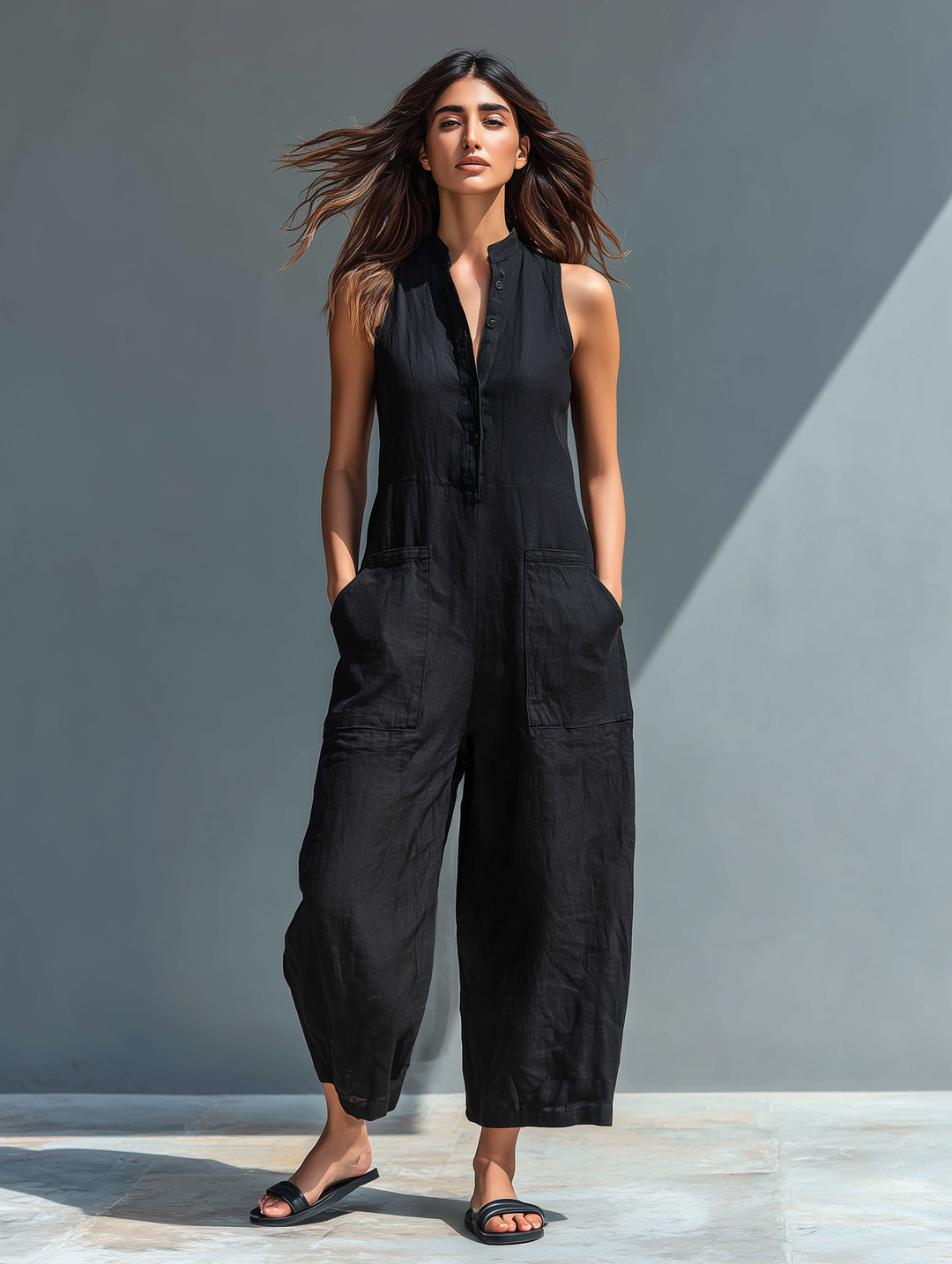 Sleeveless Linen Overall