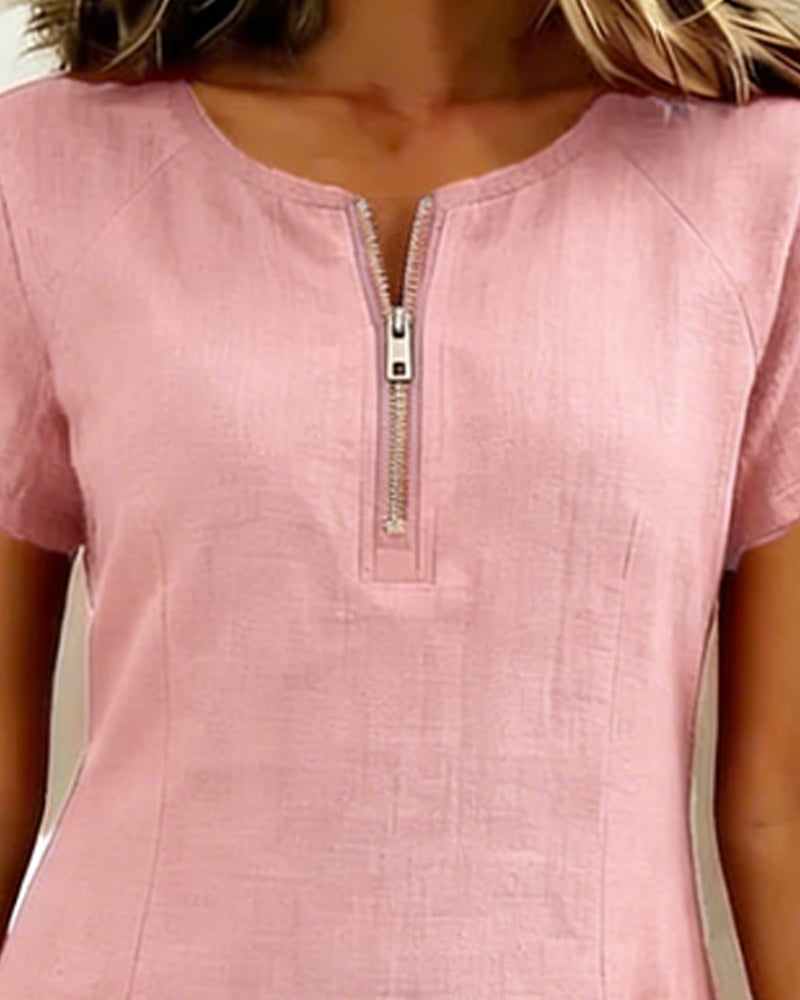 Aria® | Cotton Dress with Zipper Pocket