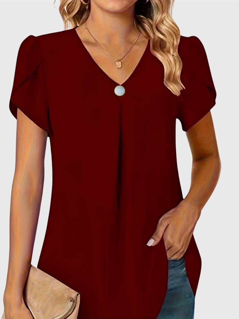 Basha | Ruffle Short Sleeve Blouse With Single Button