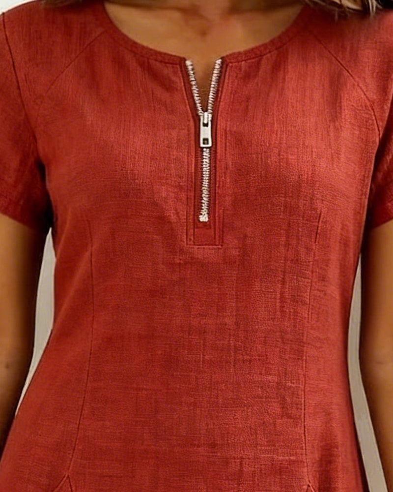 Aria® | Cotton Dress with Zipper Pocket