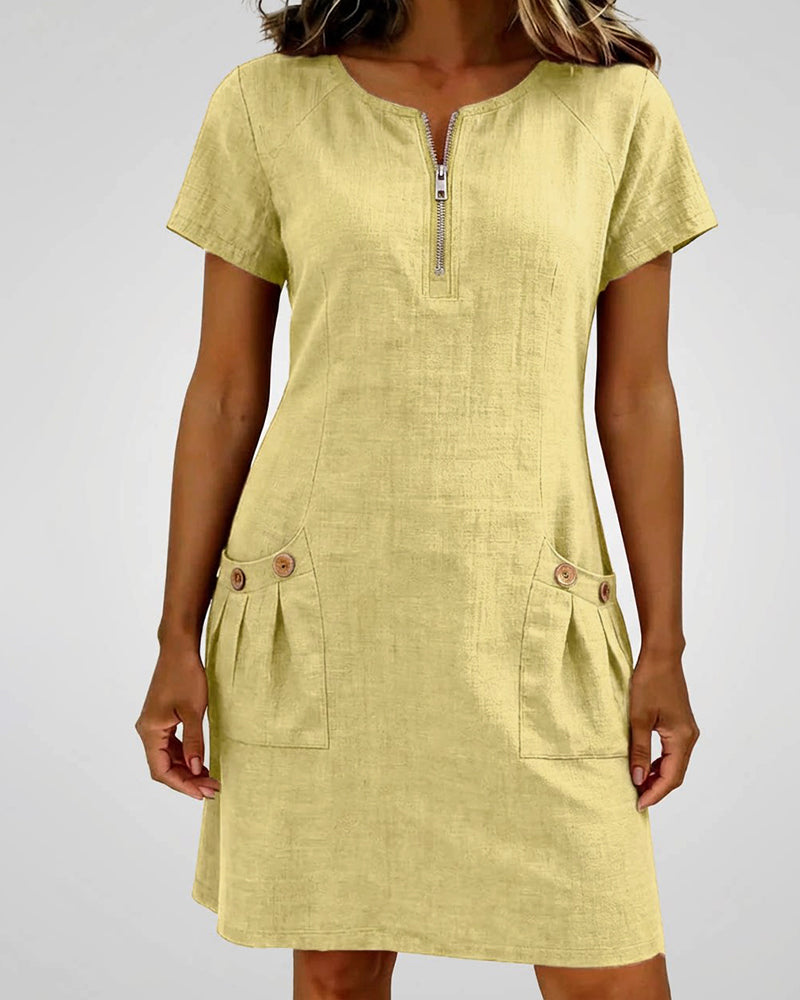 Aria® | Cotton Dress with Zipper Pocket