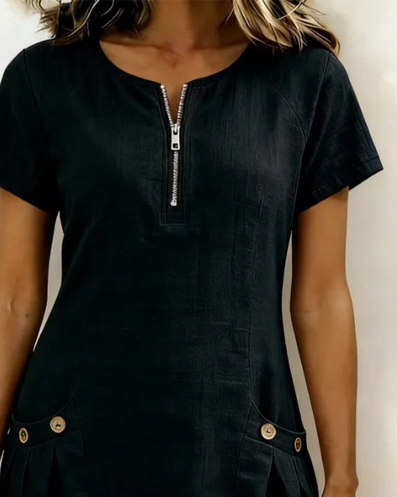 Aria® | Cotton Dress with Zipper Pocket