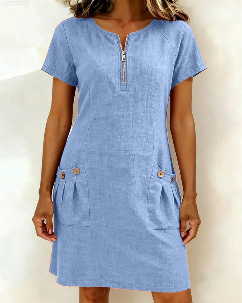 Aria® | Cotton Dress with Zipper Pocket