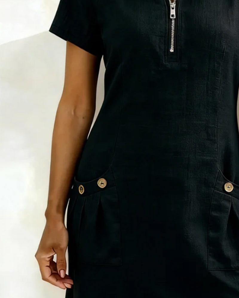 Aria® | Cotton Dress with Zipper Pocket