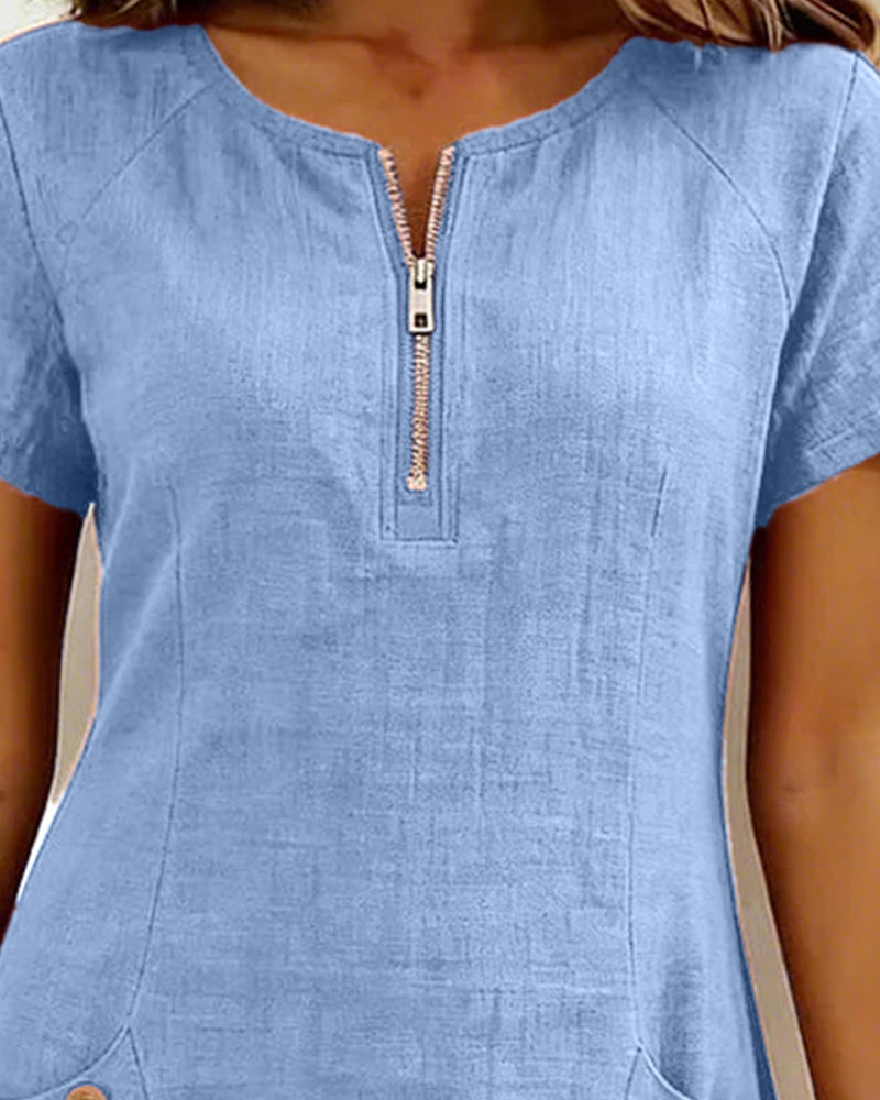Aria® | Cotton Dress with Zipper Pocket