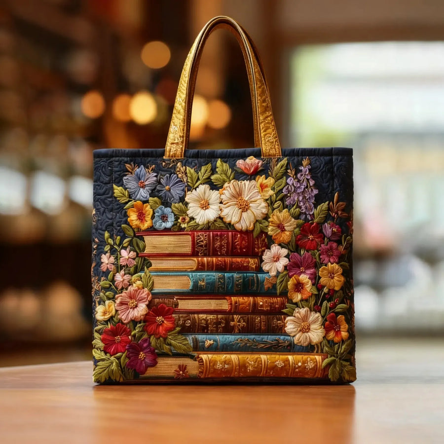 Artisan Tote Bag - Floral Print and Books