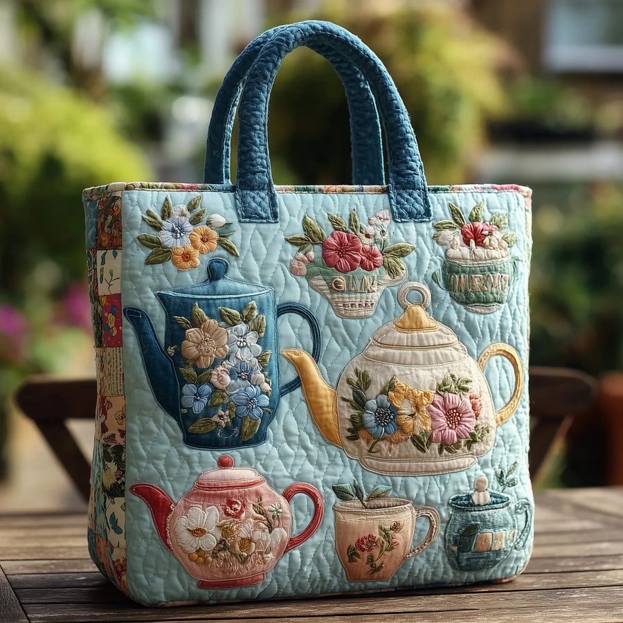 Quilted Tote Bag - Floral Pattern