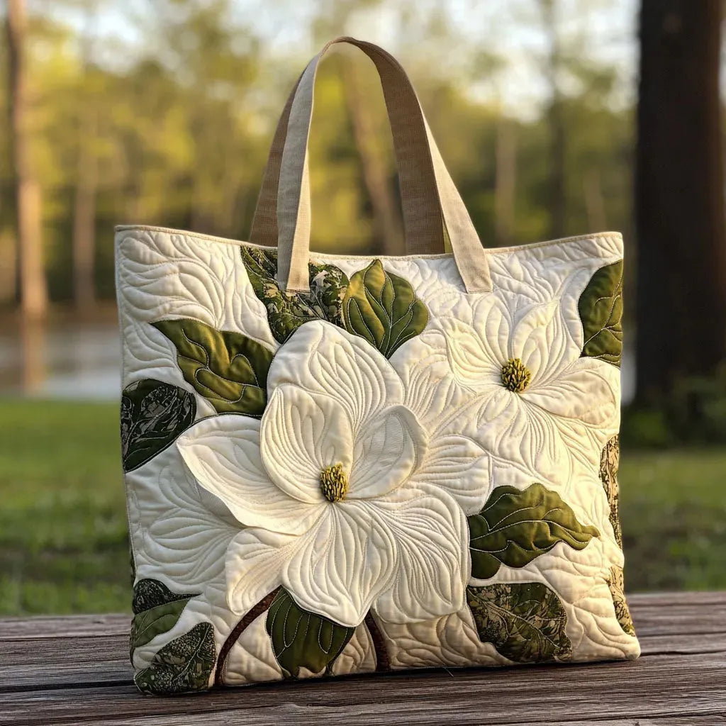 Artisan Quilted Bag - Elegant White Lilies
