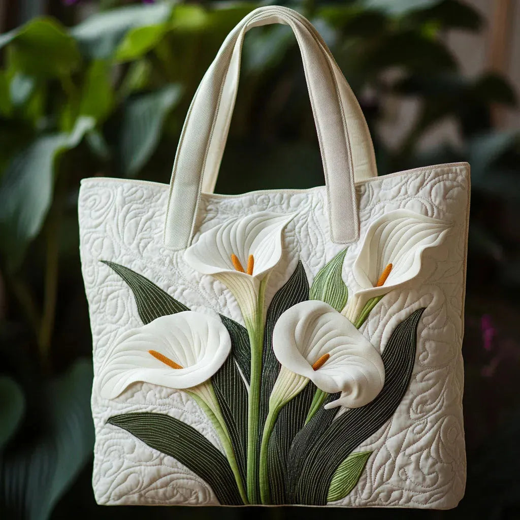 Artisanal Quilted Bag - White Lilies