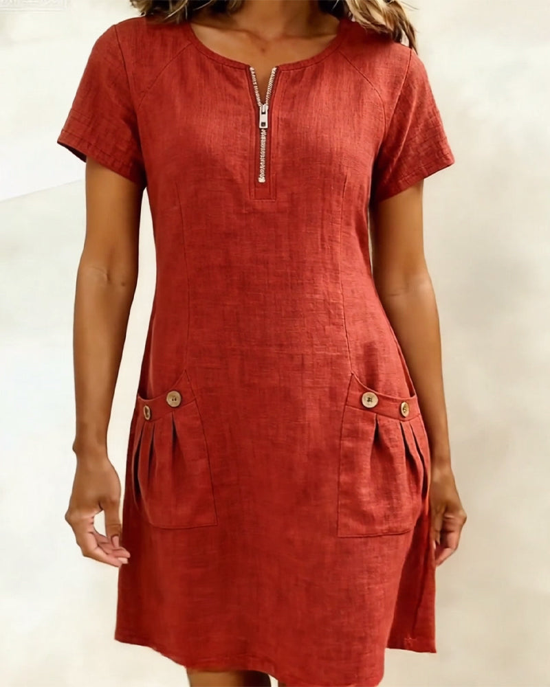 Aria® | Cotton Dress with Zipper Pocket