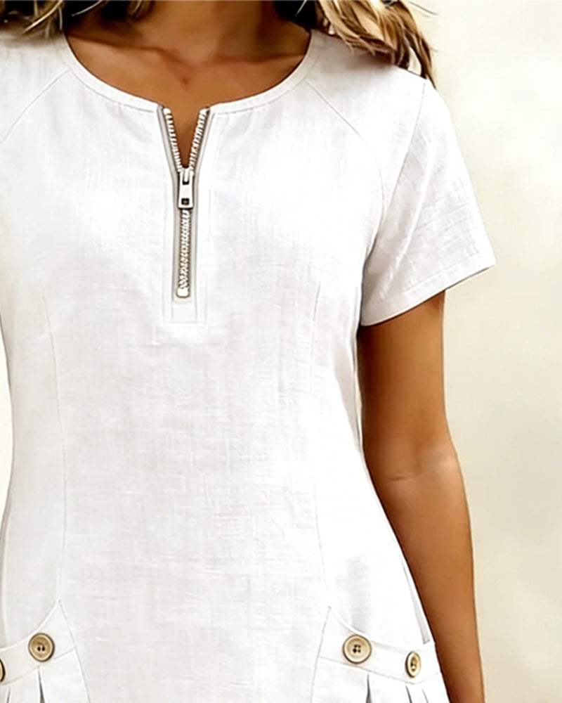 Aria® | Cotton Dress with Zipper Pocket