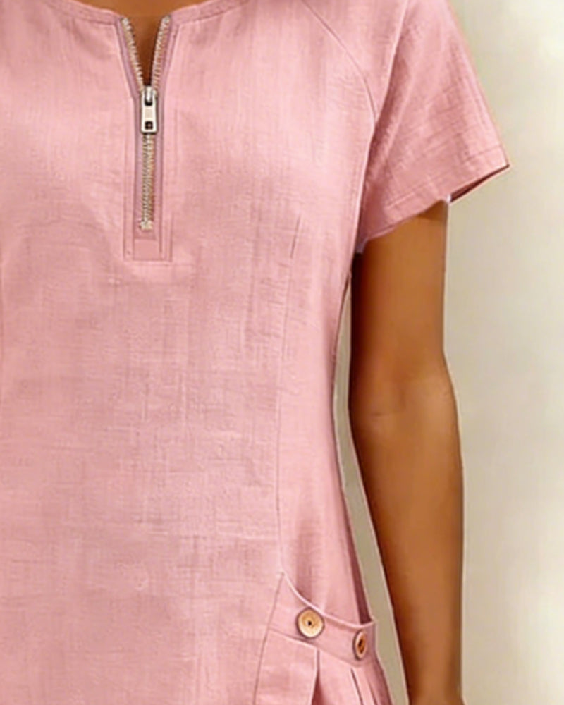 Aria® | Cotton Dress with Zipper Pocket