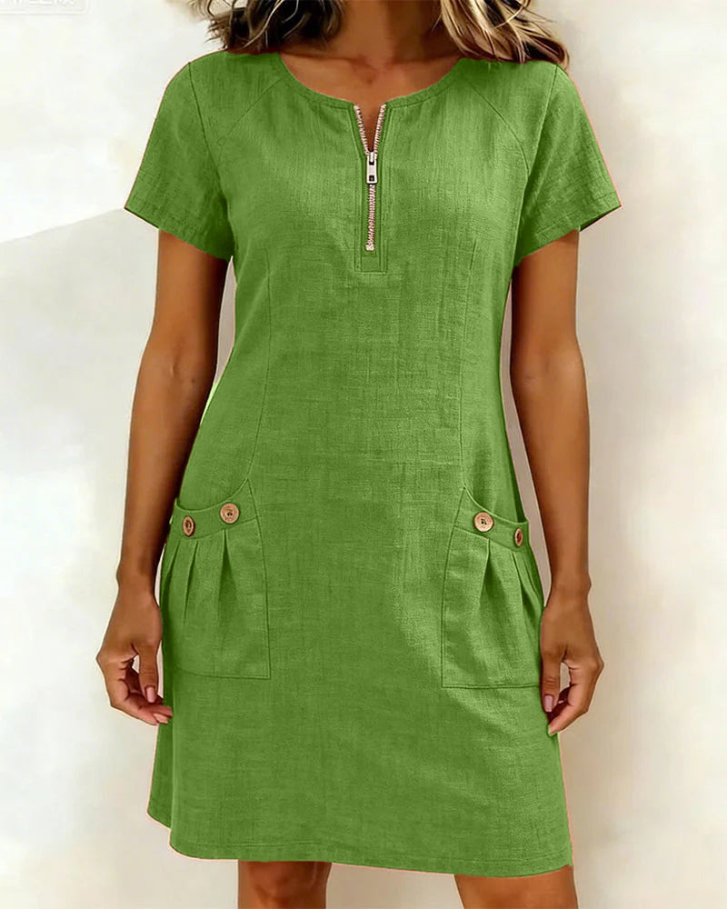 Aria® | Cotton Dress with Zipper Pocket