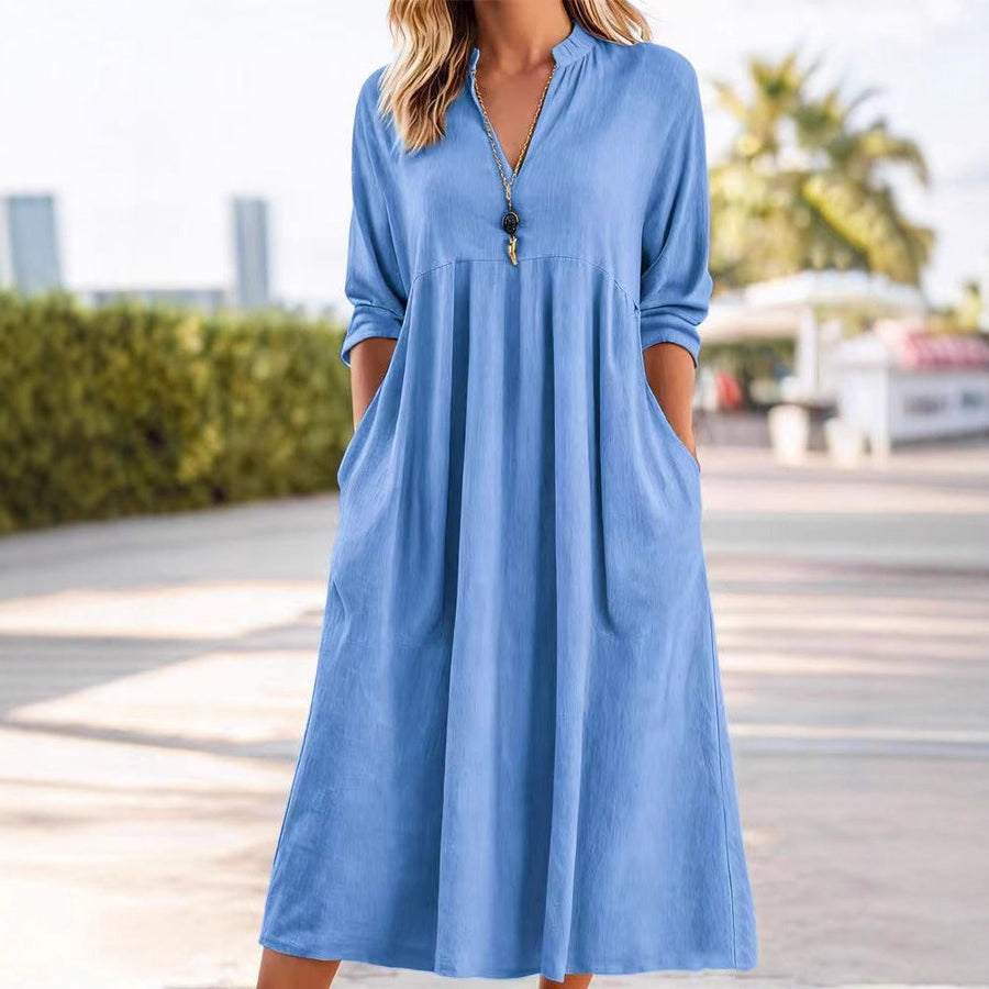 Amelia | Relaxed Linen-Cotton Flow Midi Dress