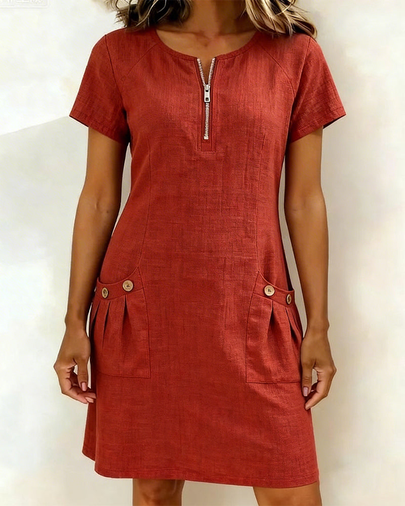 Aria® | Cotton Dress with Zipper Pocket