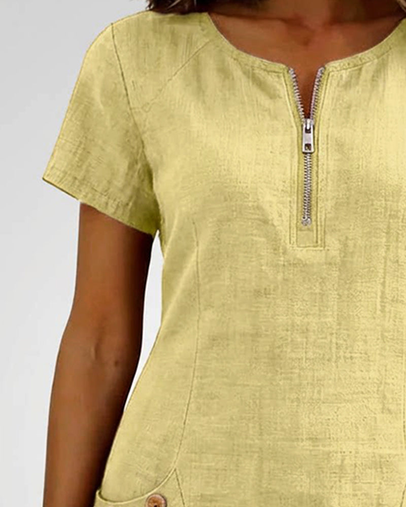Aria® | Cotton Dress with Zipper Pocket