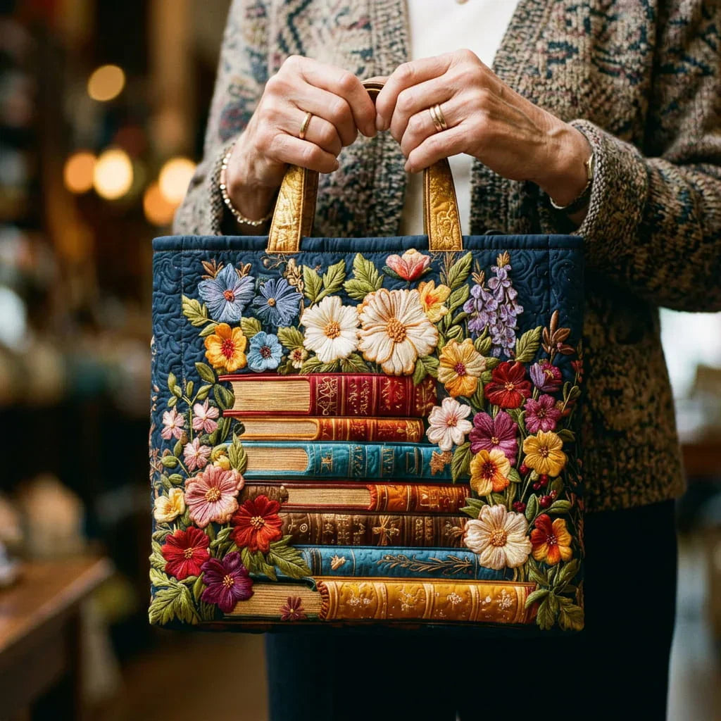 Artisan Tote Bag - Floral Print and Books