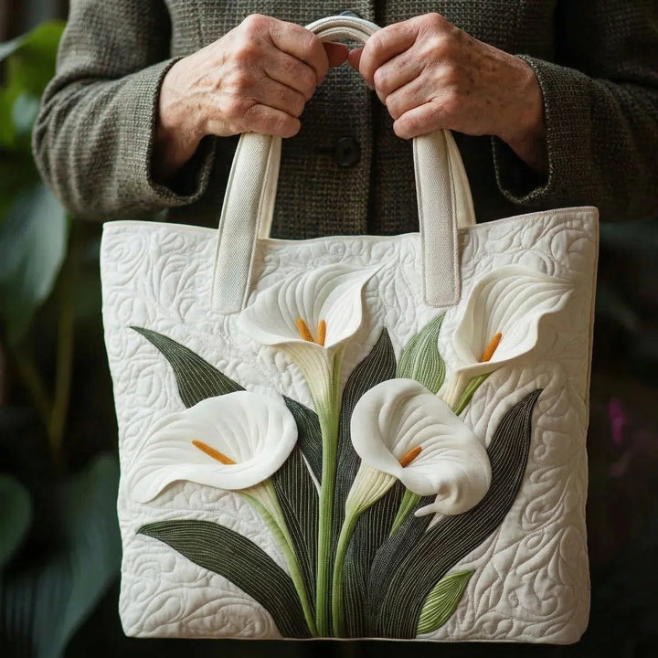 Artisanal Quilted Bag - White Lilies