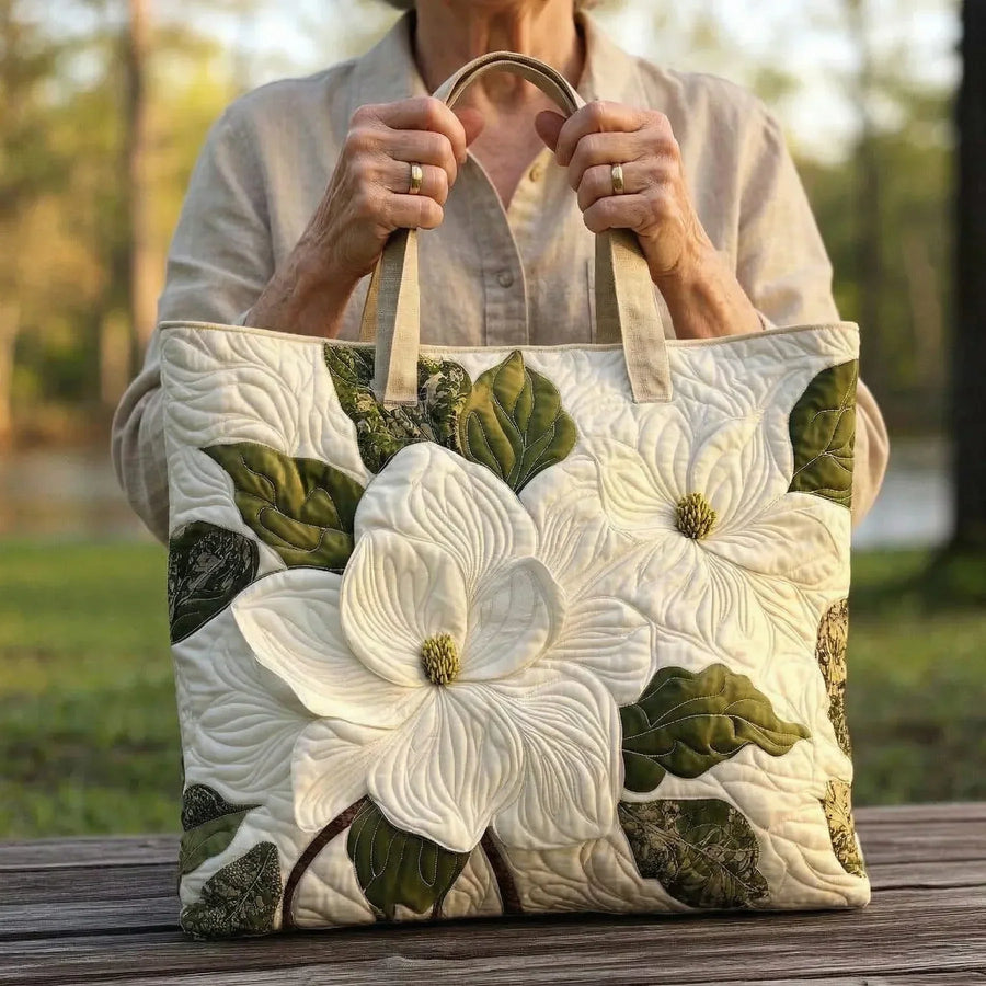 Artisan Quilted Bag - Elegant White Lilies