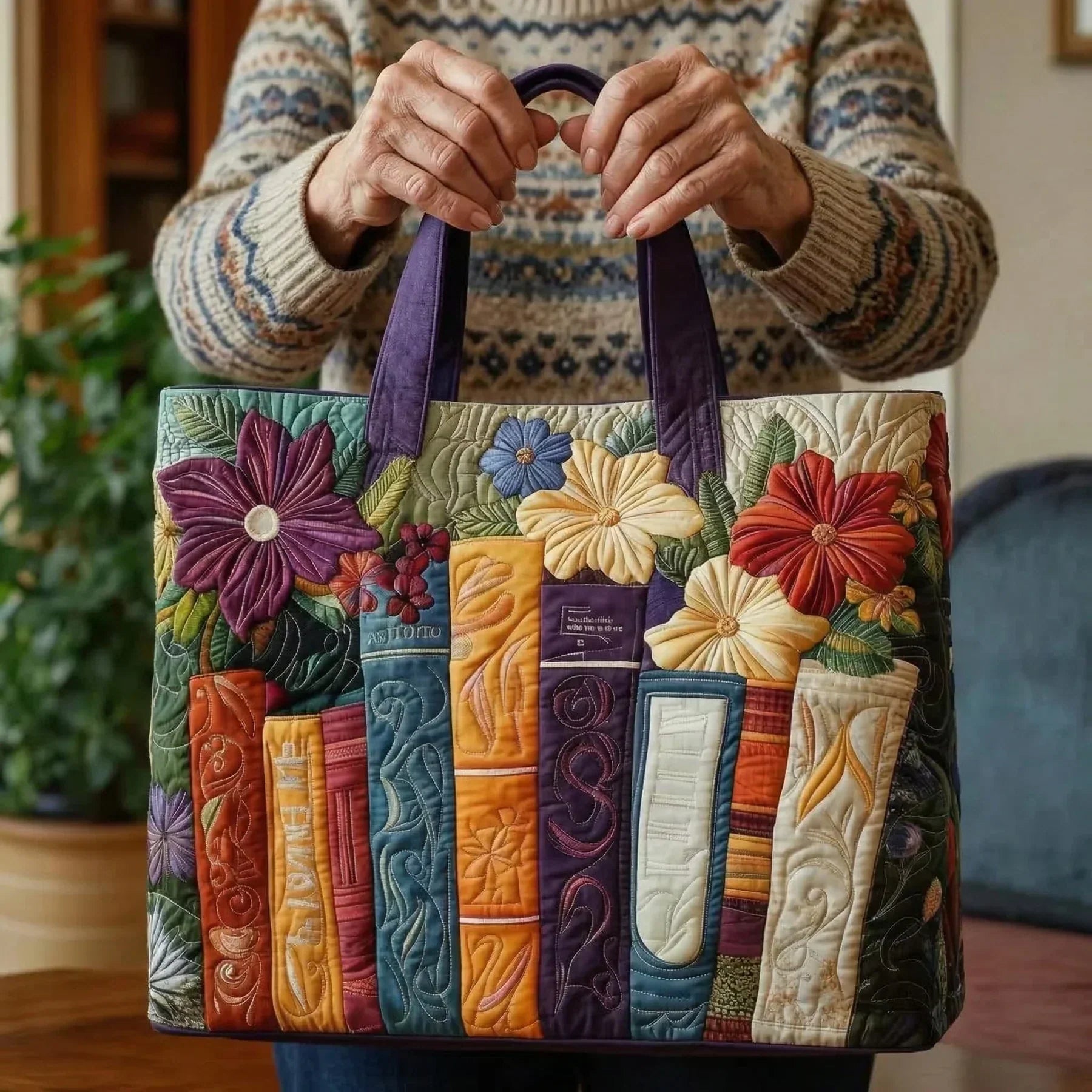 Quilted Tote Bag - Book Lover