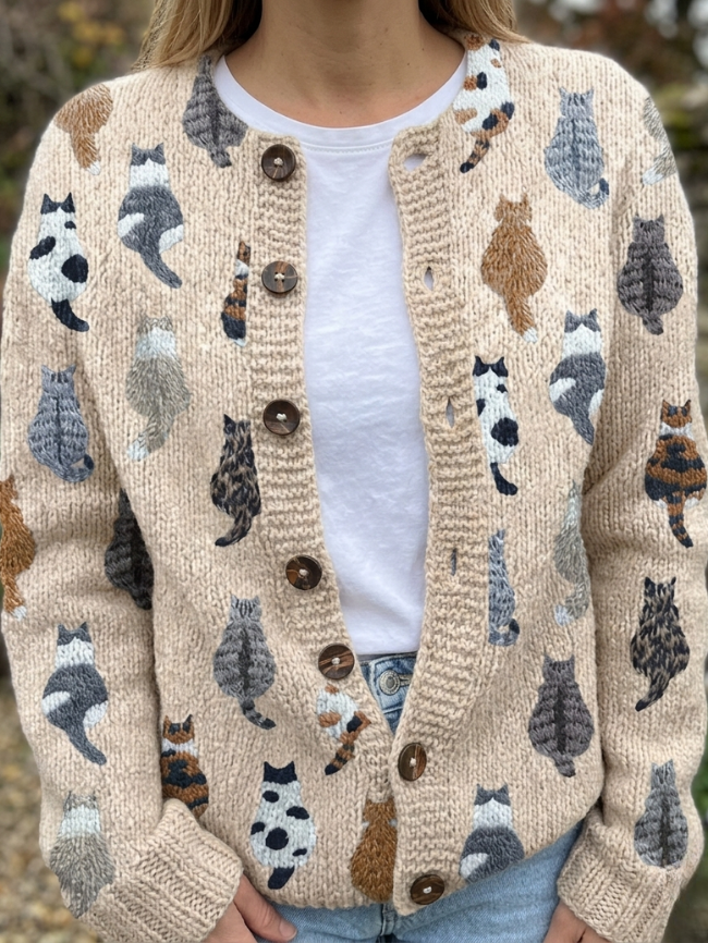 Sarah® | Cat Pattern Cardigan